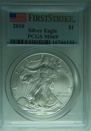 2010 American Silver Eagle Graded Pcgs Ms69 First Strike photo
