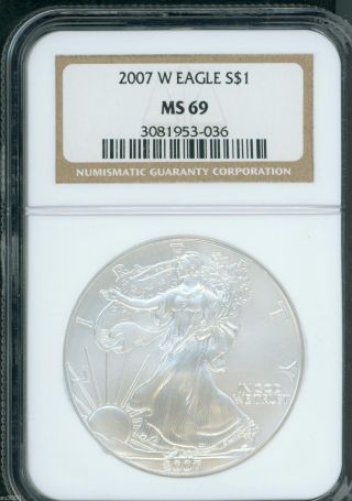 2007 - W Burnished American Silver Eagle Ase Ngc Ms69 S$1 Ms - 69 photo