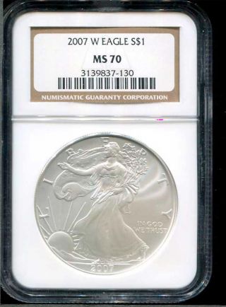 2007 - W Burnished American Silver Eagle Ngc Ms - 70 No Spots photo