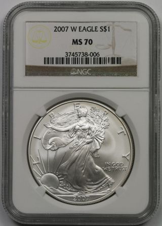 2007 - W Burnished Silver Eagle $1 Ms 70 Ngc photo