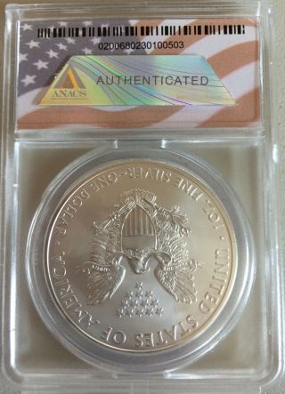 2008 American Silver Eagle Coin.  999 1 Oz Anacs Ms70 photo