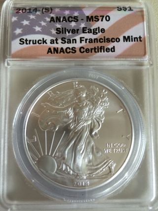 2014 - (s) American Silver Eagle Coin.  999 1 Oz Anacs Ms70 photo
