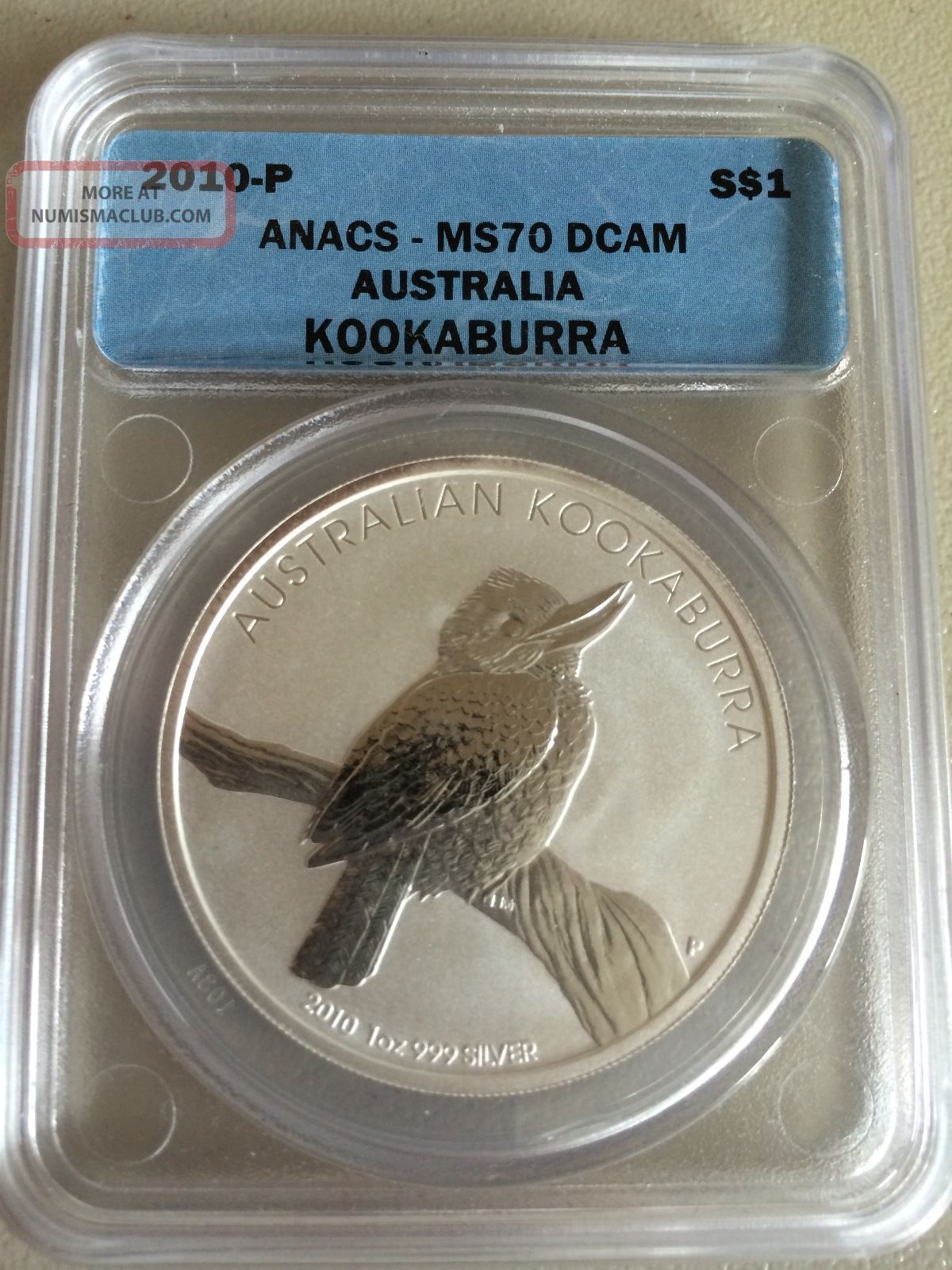 2010 - P Australian Kookaburra $1 Silver Coin. 999 1 Oz Anacs Ms70 Dcam