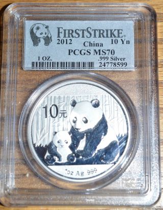 2012 Pcgs Ms70 First Strike China 10 Yn - One Of First 50,  000 Silver Pandas photo