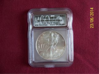 2007 Ms 70 1 Oz.  Icg Certified Silver American Eagle First Day Of Issue photo