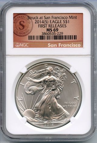 2014 - S Ngc Ms 69 Silver Eagle - First Release - 1 Oz Troy Coin - S1s Kq914 photo