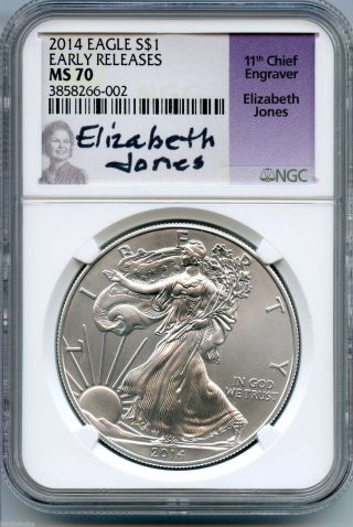 2014 Ngc Ms 70 Silver Eagle - Early Release - Elizabeth Jones 1 Oz - S1s Kq918 photo