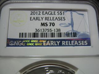 2012 - American Silver Eagle - Early Releases - Perfect Eagle - Ms70 photo