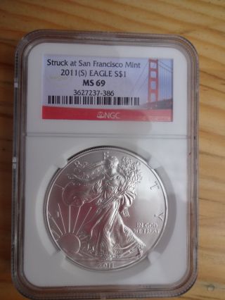2011 (s) Silver Eagle Ngc Ms - 69 - San Francisco Label photo
