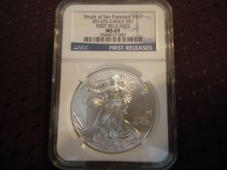 2012 (s) Ngc Ms69 1oz American Silver Eagle Early Release photo