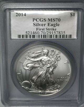 2014 Silver American Eagle $1 Pcgs Ms70 First Strike Silver Foil Label photo