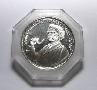 1835 1910 Mark Twain Writer Journalist Commem Proof Sterling Silver Coin 925 photo