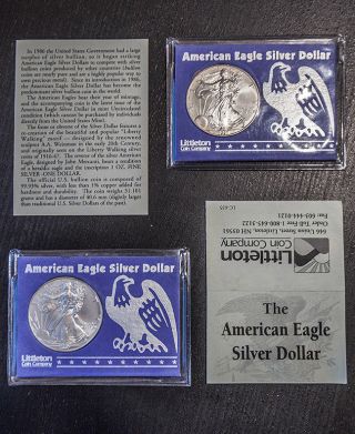 (2) 1997 American.  999 Fine Silver Eagle 1oz.  Coin/round Troy Ounce 1 Oz. photo