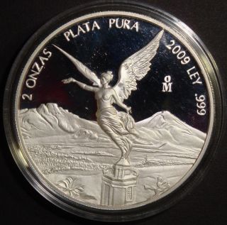 2009 - 2 Oz Proof Mexican Libertad Brilliant Uncirculated Fine Silver Coin photo