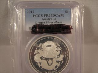 2012 1 Ounce Silver Australian Royal Dragon Coin Perth Proof Pcgs Pr69dcam photo
