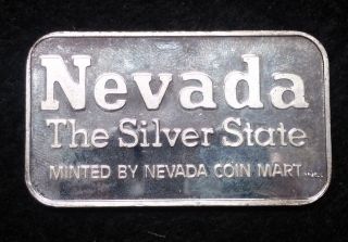 1 Oz Silver Bar Nevada The Silver State Nevada Coin Mart Inc.  999 Fine (bm69) photo