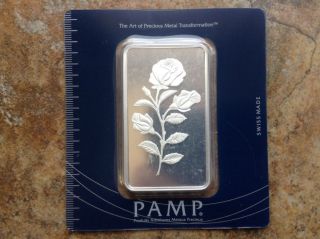 100 Gram Pamp Suisse Silver Bar - Rosa (w/ Assay).  999 Fine photo