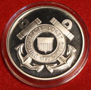 U.  S.  Coast Guard 1 Oz.  999 Fine Silver Round W/cherrywood Box Gift photo