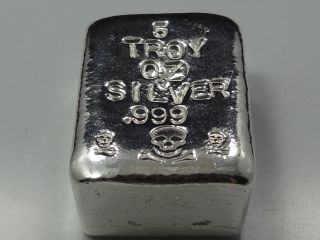 4 X 5 Troy Oz Silver Hand Poured Bullion Bar.  999 Fine/pure/skull (20 Ozs Total) photo