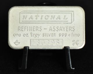 1 - Oz.  999 Silver Bar - National Refiners & Assayers - Ser.  030398 photo