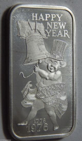 1 Troy Oz.  999 Fine Silver Bar - 1976 Bicentennial - Happy Year photo