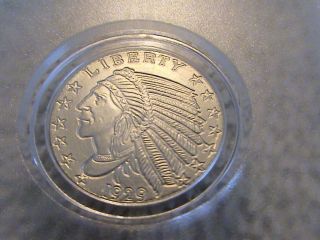 One Tenth Of Troy Oz Round Bullion.  999 Silver 1929 Indian Chief photo