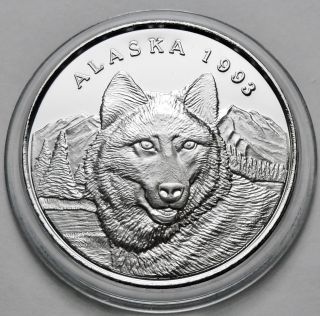 Alaska Official State 1993 Wolf 1 Troy Oz.  999 Silver Proof Coin Round Sn photo