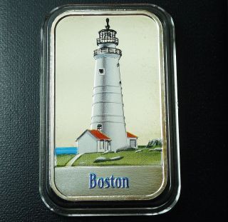 Lighthouse Boston Harbor,  Massachusetts 1 Oz.  999 Fine Enameled Silver Bar Ingot photo
