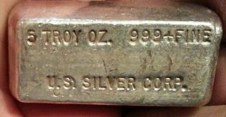 Rare U S Us Silver Corp 5 Oz.  999 Old Poured Silver Bar United States Vintage photo