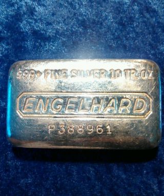 Rare Engelhard P - Series 10 Troy Oz.  999+ Silver Old Poured Bar photo