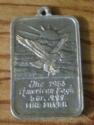 The American Eagle 5 Gram.  999 Fine Silver Charm Pendant Bar photo