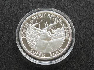 North American Big Game Mountain Deer Silver Art Round 1 Troy Ounce C0349l photo