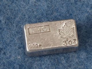 Johnson Matthey Canada Maple Leaf.  999 Silver 3 Oz Bar Old Poured Type B6967l photo