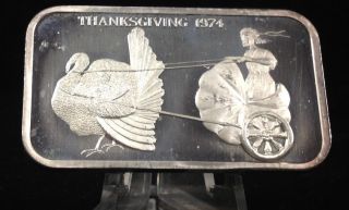 Thanksgiving 1974 Madison.  999 Silver 1 Troy Ounce Art Bar Rare Turkey photo