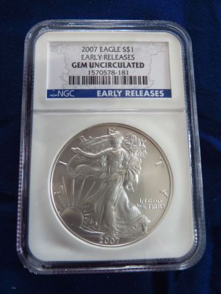 2007 American Silver Eagle 1 Oz Silver Early Release.  999 photo