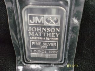 1 Johnson Mathey 1oz. .  999 Fine Silver Bar In Wrapping photo
