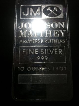 10 Oz Johnson Matthey.  999 Silver Bar photo