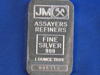 Johnson Matthey.  999 Silver 1 Oz Bar Ingot B5018 photo