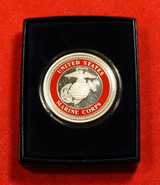 U.  S.  Marines 1 Oz.  999 Fine Silver Enameled Round W/pocket Clip - On Knife Gift photo
