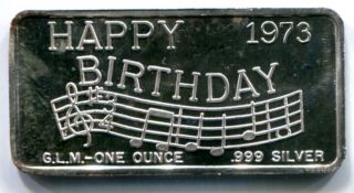 Happy Birthday 1973 Music 1 Troy Oz.  999 Fine Silver Art Bar Great Lakes photo