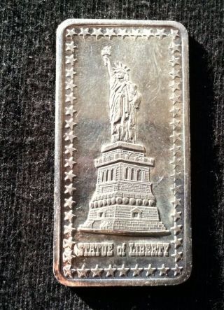 1 Oz Statue Of Liberty Silver Art Bar Hamilton Bar.  999 Fine Silver photo