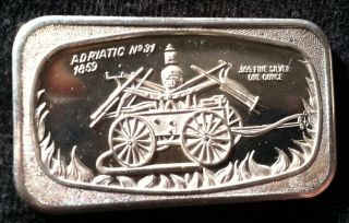 1895 Adriatic No.  31 Fire Fighter Pumper Horse Drawn Wagon Wheel Silver Art Bar photo