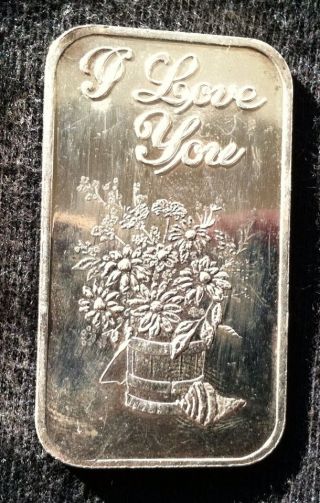 1oz Crabtree I Love You Flowers Fractional Reverse 1/3rd Silver Art Bar photo