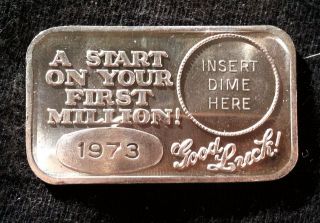 1 Oz 1973 Crabtree Good Luck A Start On Your First Million Bar.  999 Fs photo