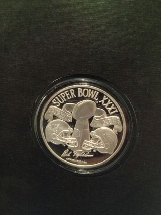 Bowl Xxxi Packers Vs Patriots Game Flip Coin 1oz.  999 Fine Silver 3089 photo