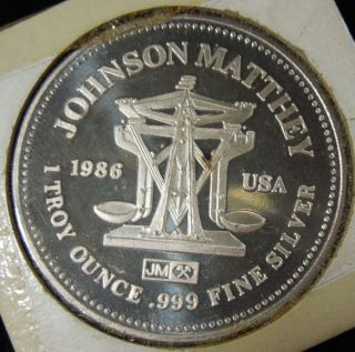 1986 1ozt Johnson Matthey.  999 Fine Silver Round - Freedom The American Way photo