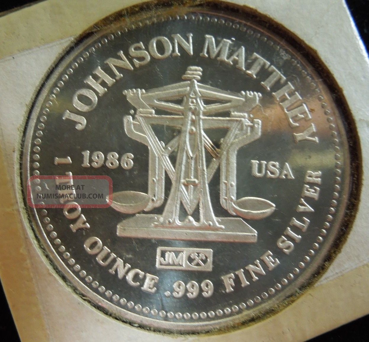 1986 1ozt Johnson Matthey. 999 Fine Silver Round Freedom The American Way