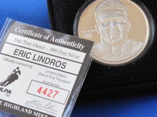 1995 Eric Lindros Proof Silver Art Medal Highland E2774 photo