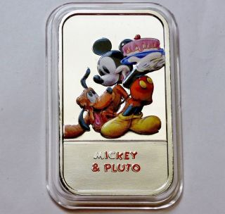 Disney Mickey Mouse & Pluto Birthday Cake 1 Troy Oz.  999 Silver Bar Ingot Rare photo