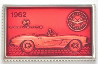 Corvette 1962 1.  1 Troy Oz.  925 Silver Enamel Bar + Card Rare Collectible photo